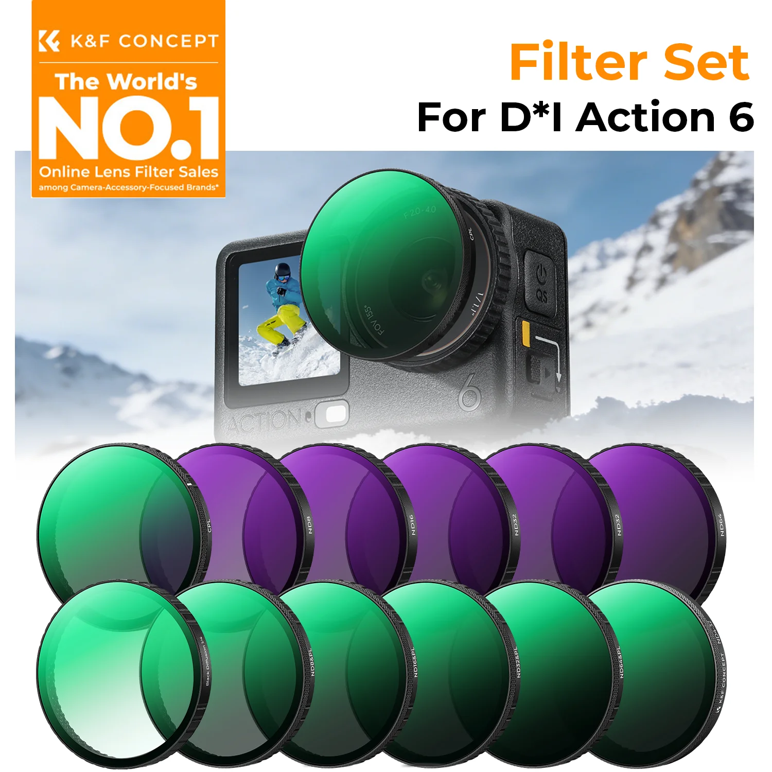 K&F CONCEPT Filter Set für DJI Osmo Action 6 – Enthält variables ND PL CPL Schwarz Diffusor 1/4 und feste ND4 ND8 ND16 ND32 ND64