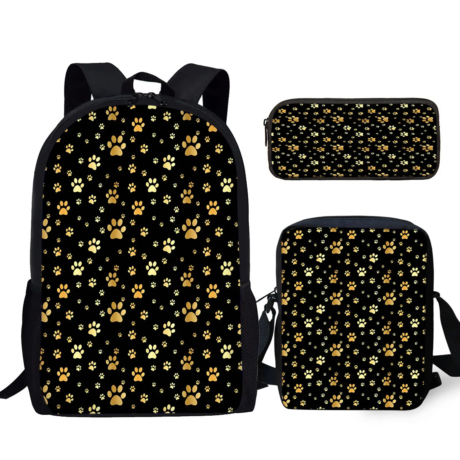 Mochila escolar con estampado de pata de dibujos animados, 3 unidades/juego, mochila para estudiantes con bolsa de almuerzo, bolsa de lápices, mochila de almacenamiento informal para adolescentes y niñas