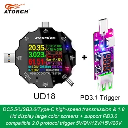 DC5.5 USB 3.0 Type-C 18 in 1 USB tester dc digital voltmeter power bank charger voltage meter +PD3.0/2.0 protocol Trigger