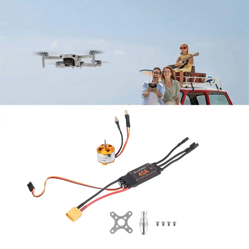 Motor 2212 2200KV + 40A ESC + hélice 6035 + Kit de Motor eléctrico Protector de hélice como se muestra de Metal + plástico para Motor de avión RC