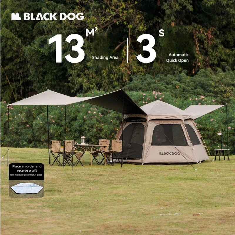Outdoor Camping Automatic Quick Opening Tent - เต็นท์หกเหลี่ยม Blackdog Outdoor พร้อมระบบพับอัตโนมัติและติดตั้งรวดเร็ว - อุปกรณ์ตั้งแคมป์แบบพกพาสำหรับรถพ่วง