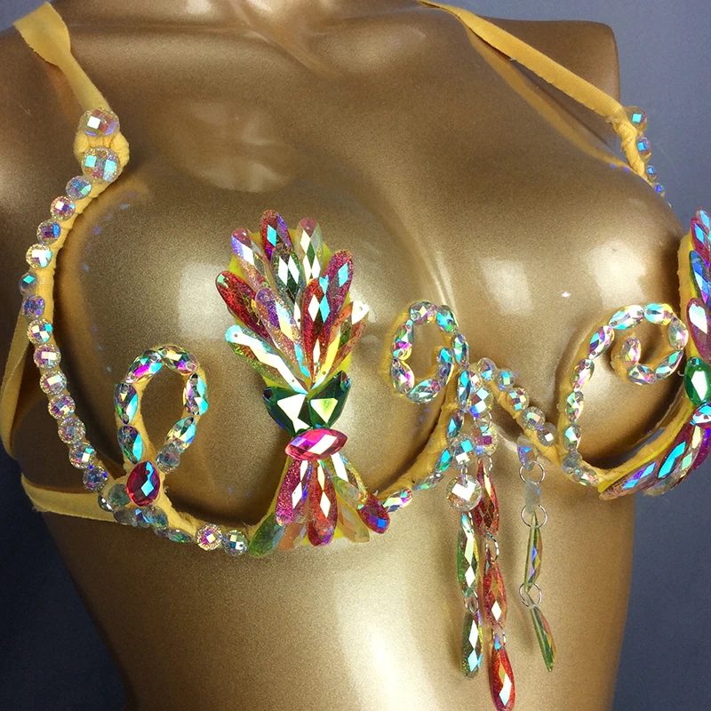 Sexy Samba Carnival Bra Rainbow Royal blue Stone Belly dancing WIRE BRA