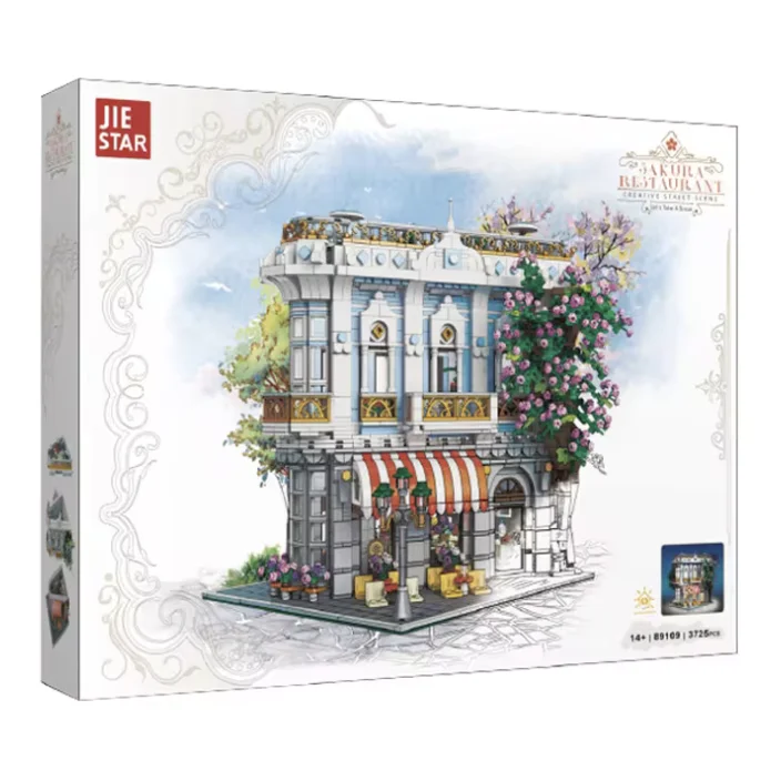 New MOC Creative House Model With Light 89109 3725Pcs Sakura Restaurant Building Blocks Bricks Toys Christmas Gifts