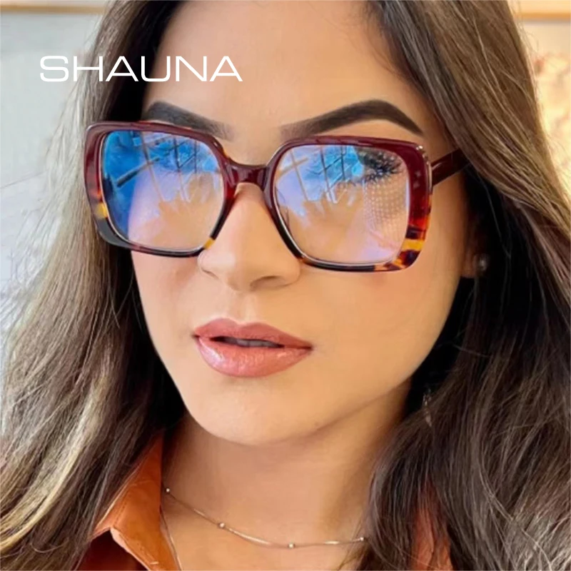 

SHAUNA Retro Square Clear Anti-blue Light Eyewear Women Double Color Glasses Frame Fashion TR90 Spring Hinge Men Optical Frame