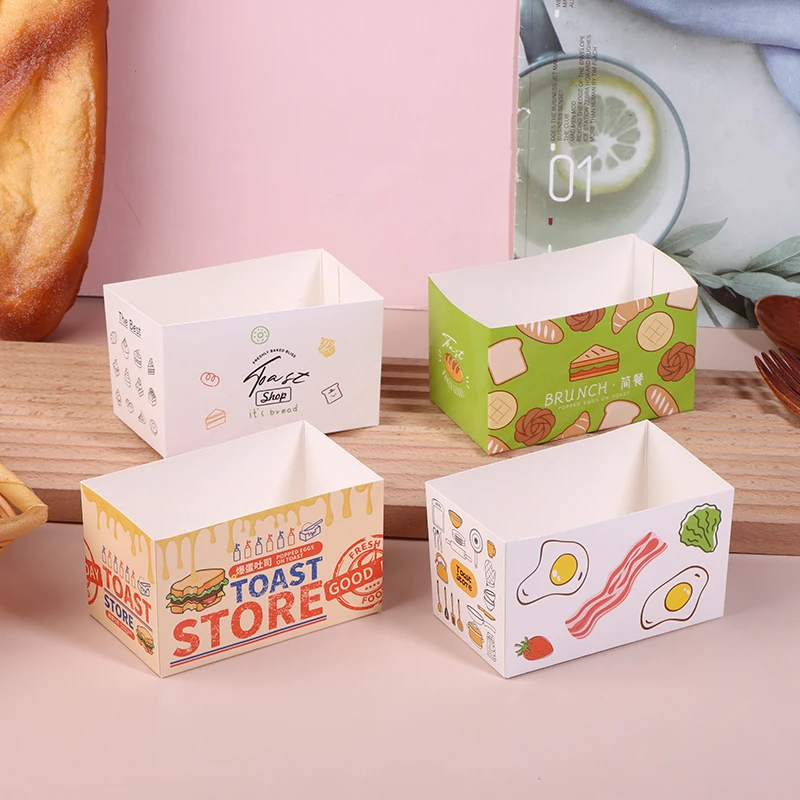 10Pcs Sandwich Egg Toast Box Disposable Hot Dog Burger Packaging Boxes Thick Egg Burn Toast Food Takeaway Container Boxes