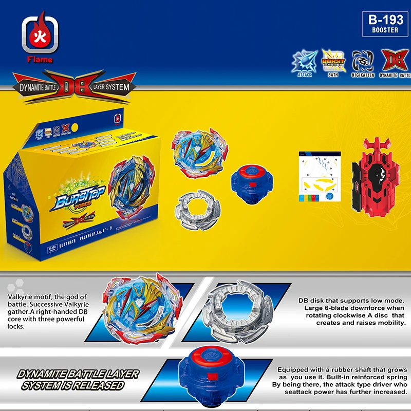 Rubber Dynamite Battle Bey Set B-193 Ultimate Valkyrie Booster B193 Spinning Top with Custom Launcher Kids Toys for Boys Gift