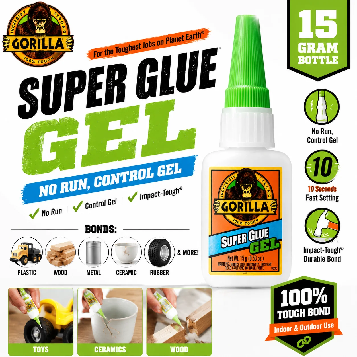 Gorilla Super Glue Gel Xl Quick-Drying Glue Versatile Super Sticky For Welding Plastics Metals Wood And Acrylic.
