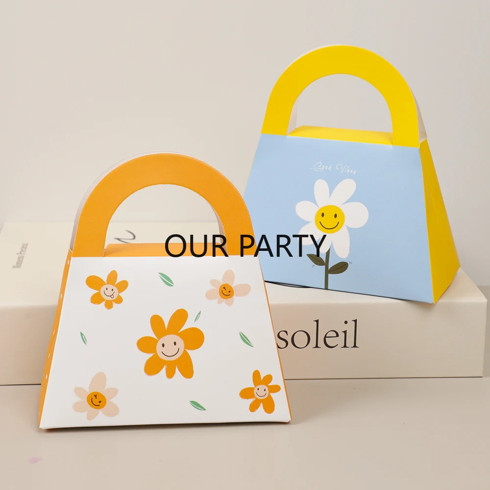 10Pcs Cute Daisy Theme Handbag Chocolates Candy Boxes Sunflower Gift Packing Box for Wedding Birthday Baby Shower Party Decor