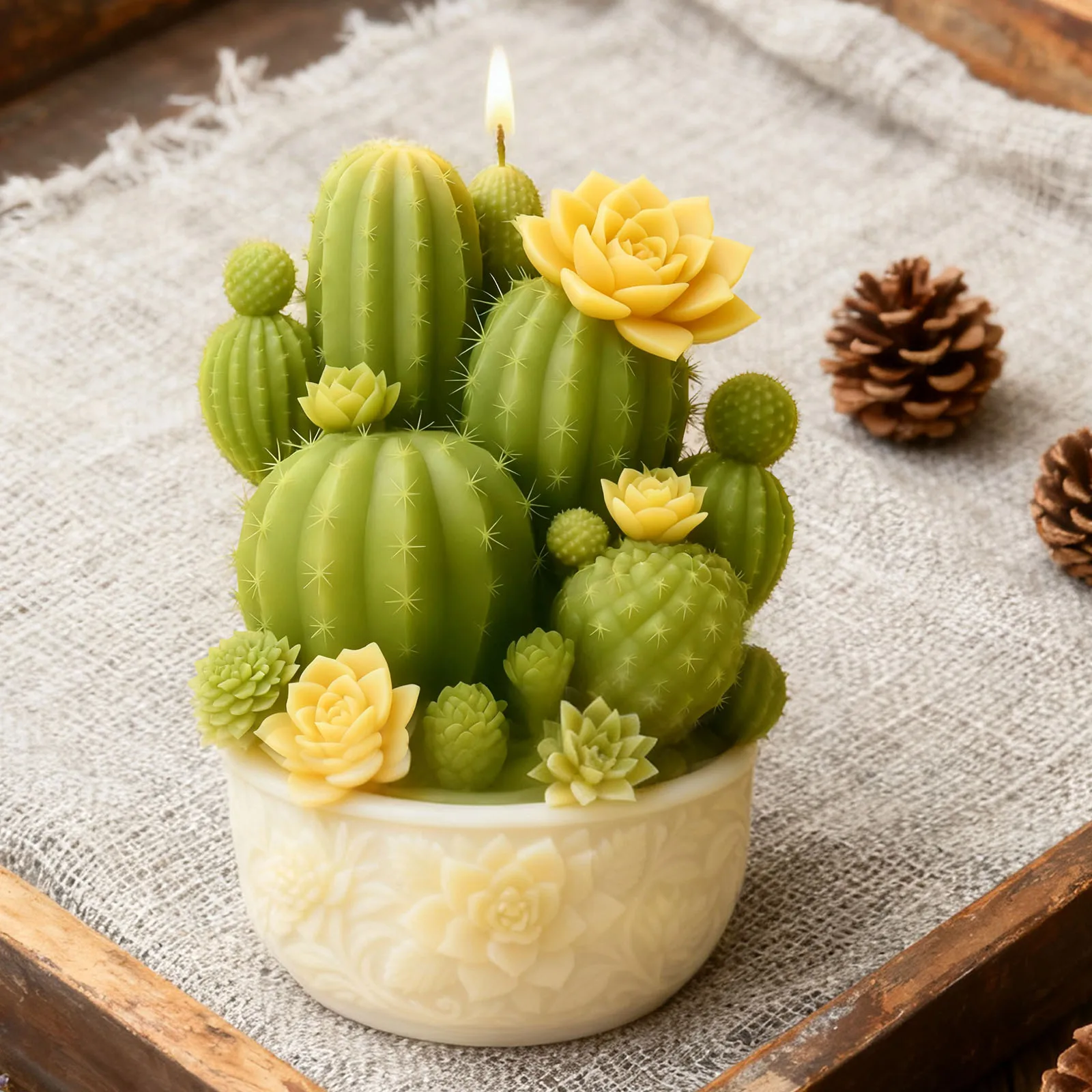 This is a candle-shaped mold for cacti and succulents. The leaves and pot details are meticulously crafted, and the mold is made - Detail 1