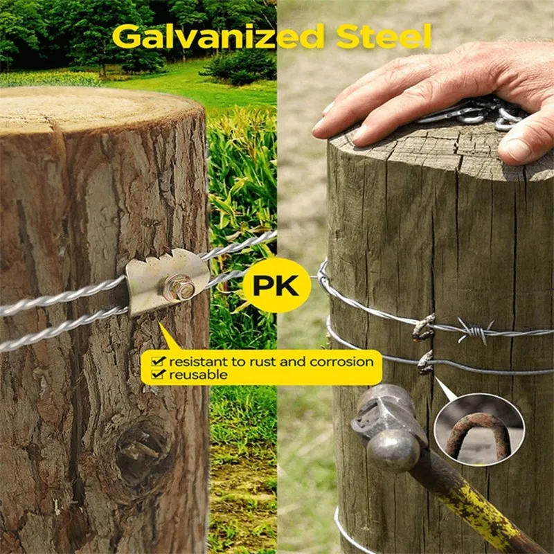 

Набор оцинкованных металлических крепежных элементов CYCLI — сверхпрочные скобы «кошачья лапка» для забора, 100 штук, для проволочных и плетеных ограждений