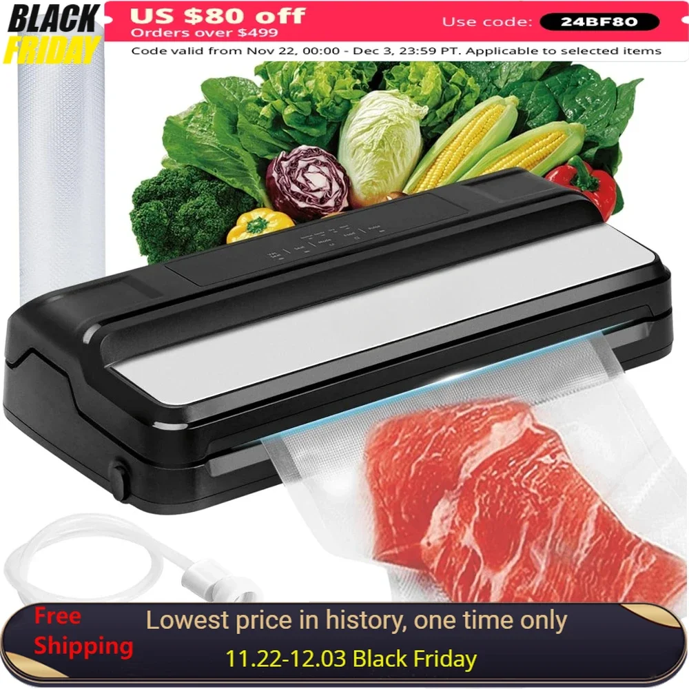 Vacuum Sealer, Dry/Moist Mode with Build-in Cutter & Storage, Vacuum Bags & 14MM Widened Heating Strip, Vacuum Food Sealers