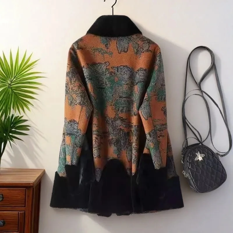 Korean Women Long Sleeves Faux Fur Jacket Winter Lady Double Sided Fur Coat Middle Aged Mother Large Size XXXL Plush Outwear - view 5