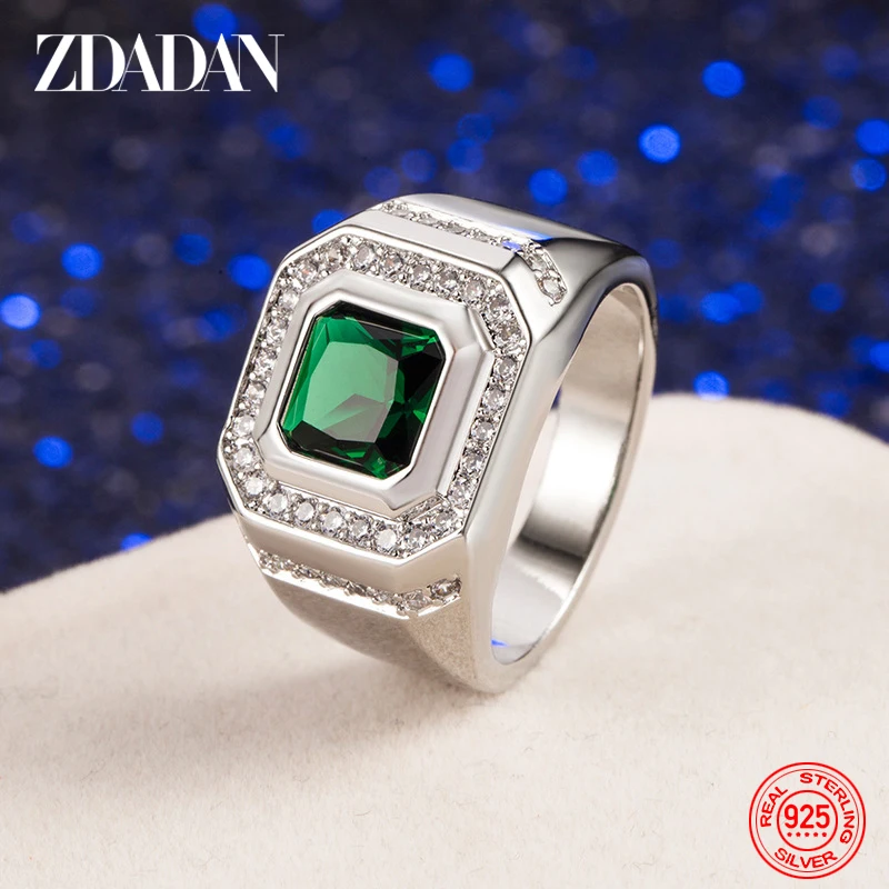ZDADAN Smaragd-Fingerringe aus 925er-Sterlingsilber für Herren, modischer Party-Schmuck