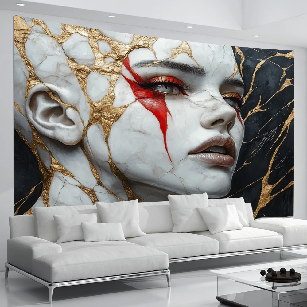 

Golden Crack and Red Tear Tapestry - Abstract Art Design, Gift for Home and Dormitory, Fashionable and Unique Wall Decorations