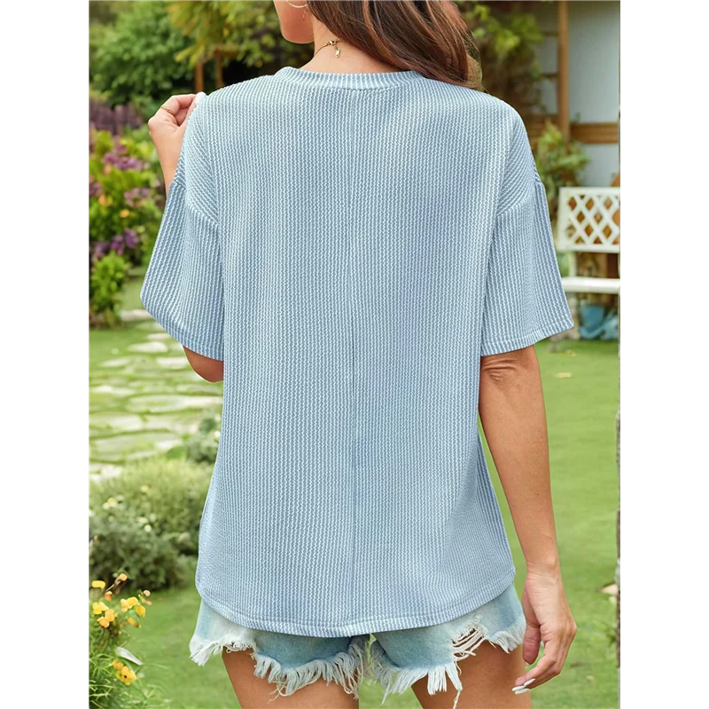

ASDS-Women's Summer Short Sleeve Tops Oversized Crewneck Textured Blouse Casual Basic Tunic Tee