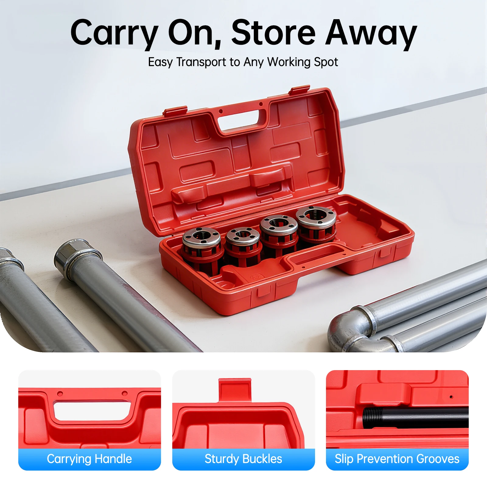 Pipe Threader Ratchet Kit, Manual Ratcheting Pipe Threading Tool Set, Portable Pipe Threading Tool Set for Construction Piping