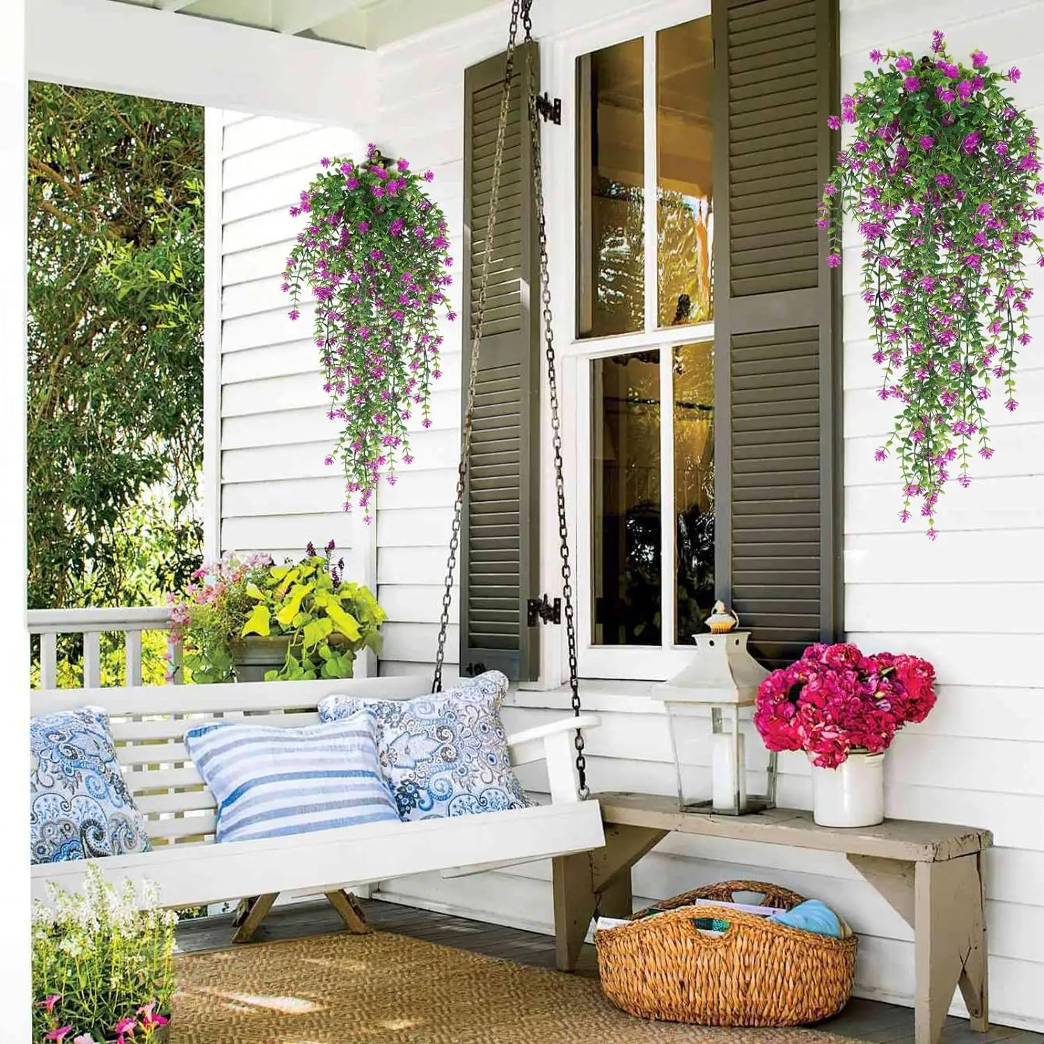 2/3/4pcs Artificial Hanging Flowers Fake Daisy Eucalyptus Flowers UV Resistant Plants For Indoor Outdoor Garden - wedding- Decor