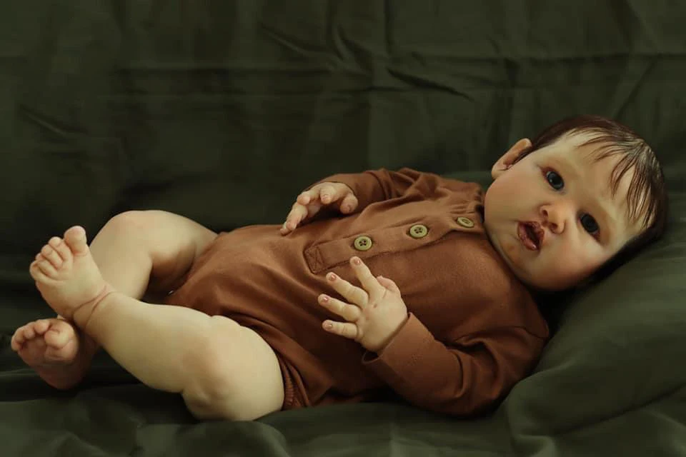 Npk boneca bebê reborn de passarinho azul de 24 polegadas, toque macio realista, corpo de pano para recém-nascidos, arte de pele 3d, cabelo enraizado à mão