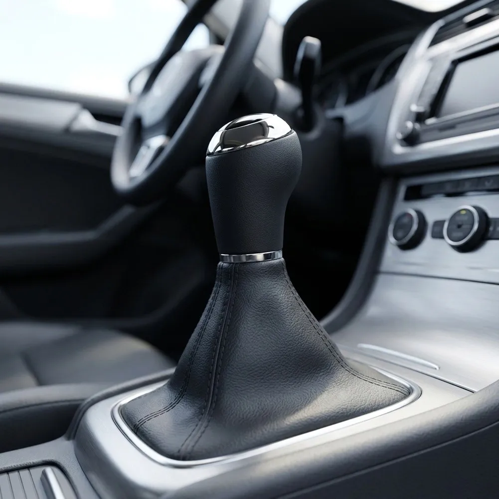 Black-silver Gear Shift Knob Leather Gaitor Boot Cover Gear Shift Knob Leather Gaitor PU Leather Material Rust Resistant