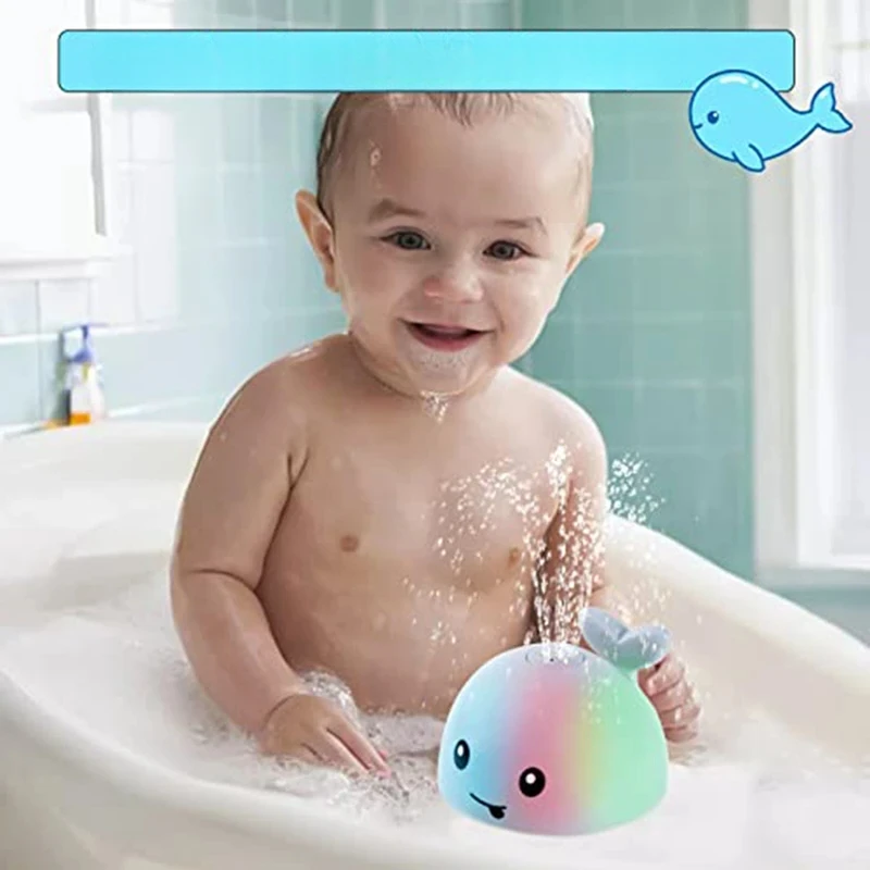 B-M Spray Whale Baby Bath Toys Whale Induction Spray Water Toy With LED Colorful Light Automatic Induction With USB Charging