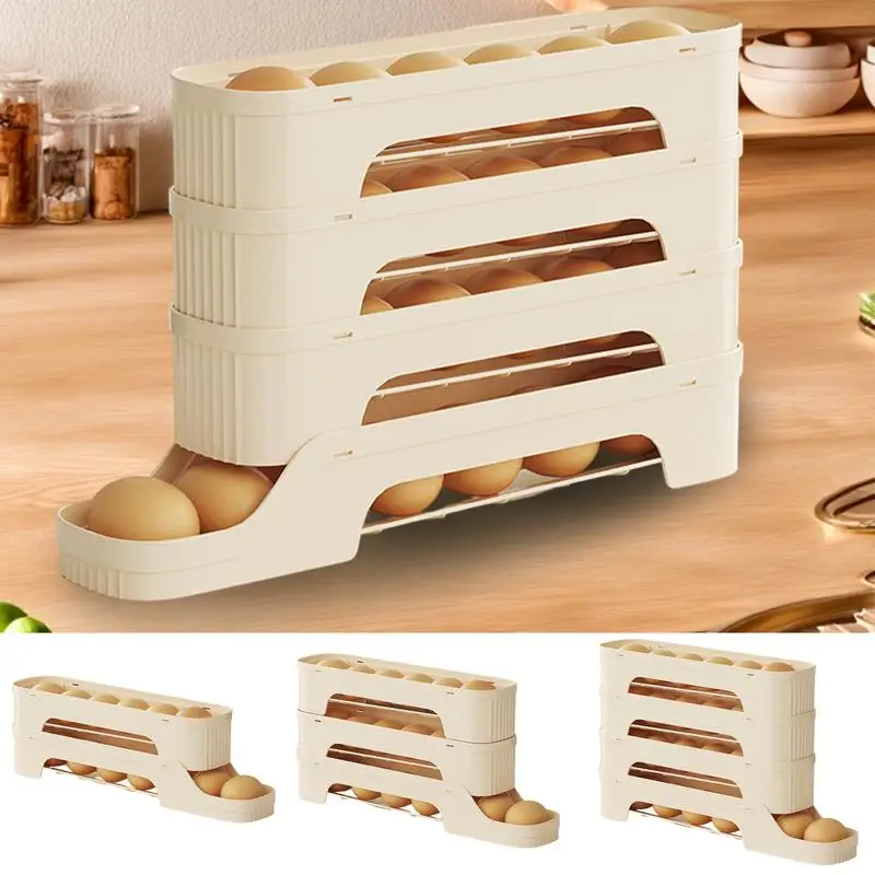 Egg Dispenser For Refrigerator Rolling Egg Organizer Space-Saving Auto Rolling Fridge Egg Organizer Multiple Tiers Fridge Egg