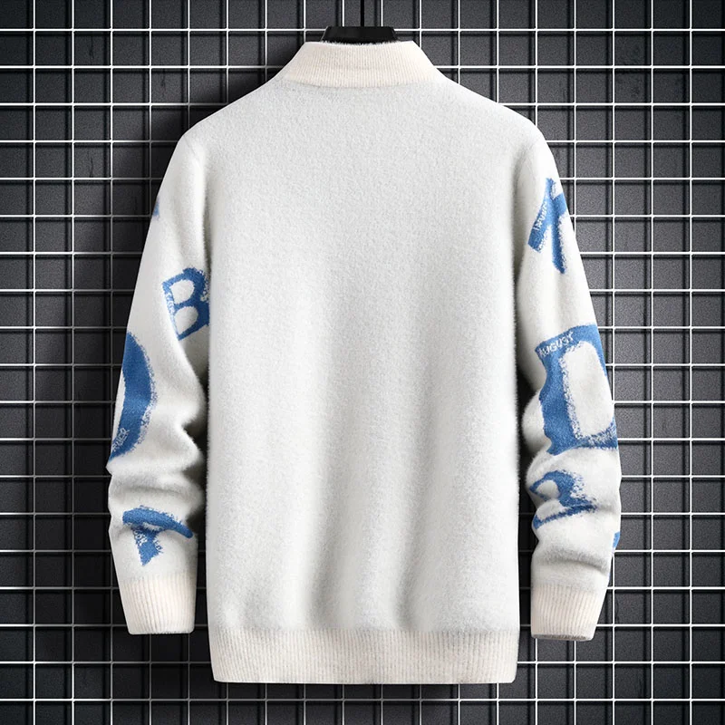 2024 New Winter Luxury Letter Printed Cashmere Sweater Men High End Soft Warm Christmas Pullover Fashion Turtleneck Mens Jumper