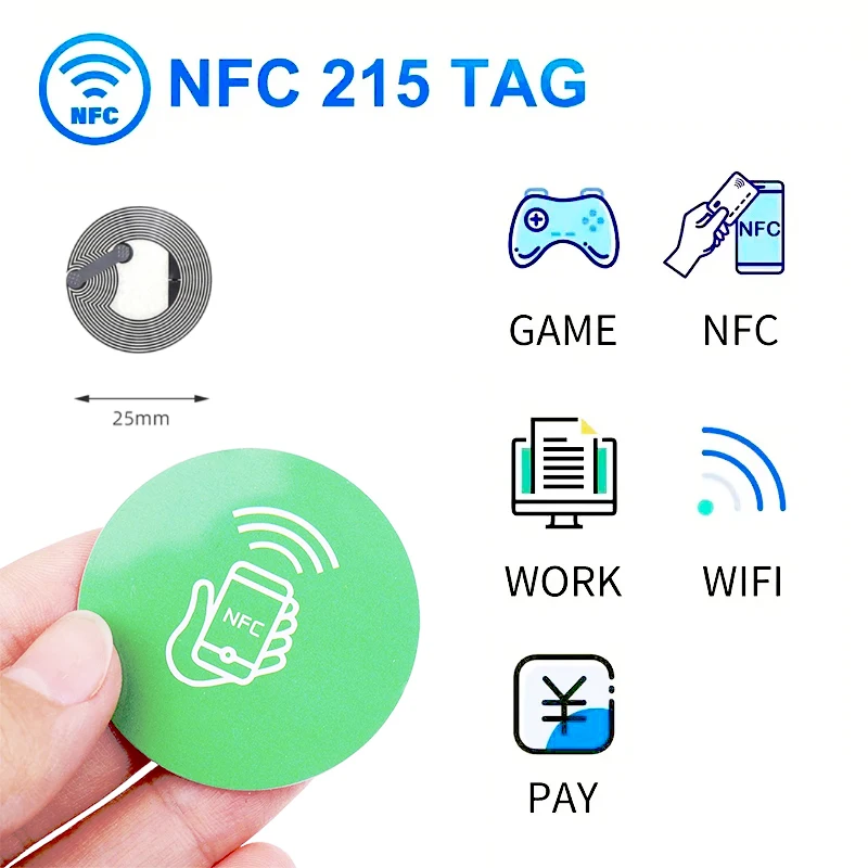 RFID NFC Tag Stickers Adhesive Labels for NFC Phones 504 Bytes ISO/IEC 14443A 25mm Waterproof PVC Ntag215 Tag Music Wall Sticker