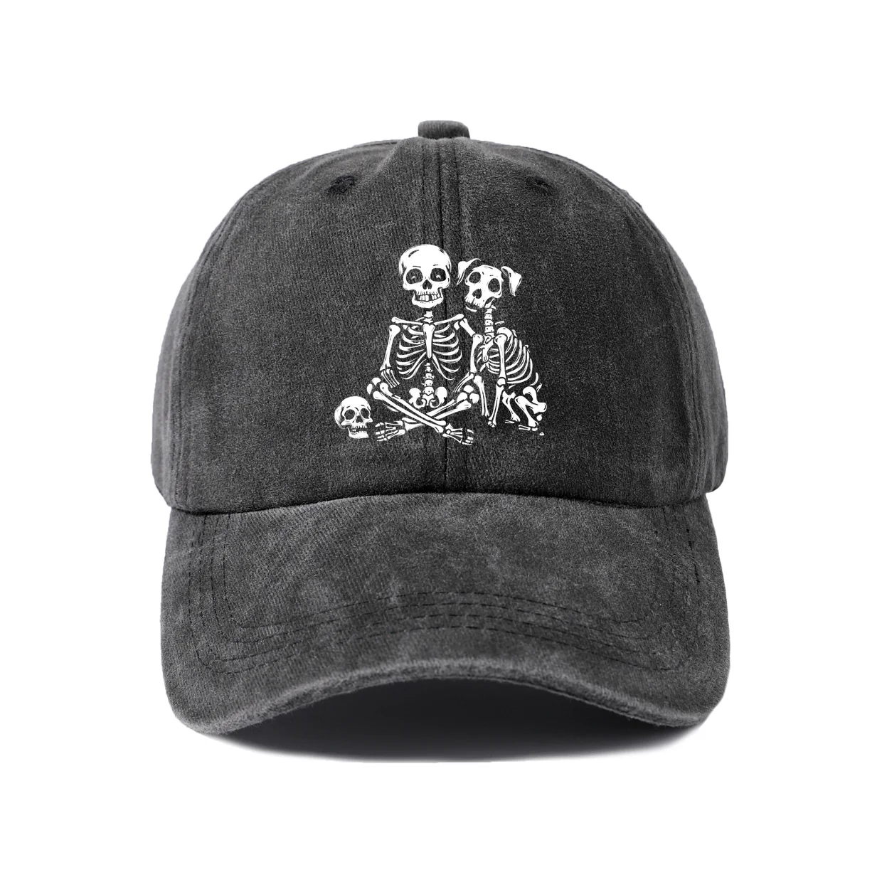 Dancing Skeleton Friends Graphic Baseball Cap, Vintage Washed Adjustable Unisex Dad Hat, Casual Gift