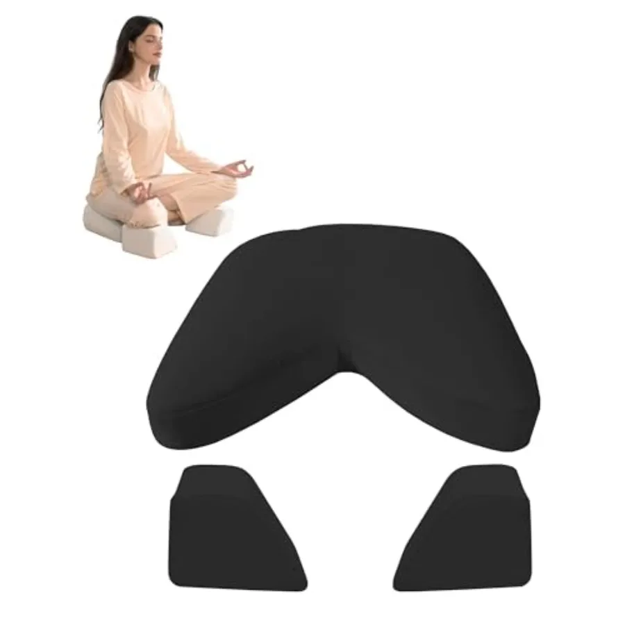 

Meditation Cushion Set Zafu Yoga Floor Pillow with Knee Support Pads Buckwheat Hull Filling Carry Bag and Zabuton-Style Base