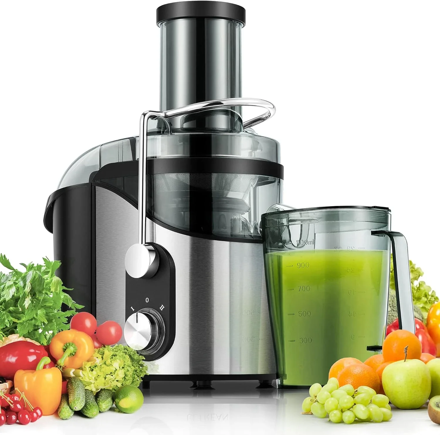 Máquina exprimidora potente de 800w con boca grande, conducto de alimentación de 3 pulgadas, doble velocidad, fabricante de jugo centrífugo para frutas y verduras, fácil