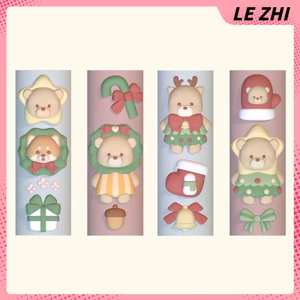 

Kawaii Cartoon Christmas Animal 3D Acrylic Nail Art Mold Decoration Cute Bear Gloves Socks Bell Bowknot Stars Nails Mold Charms