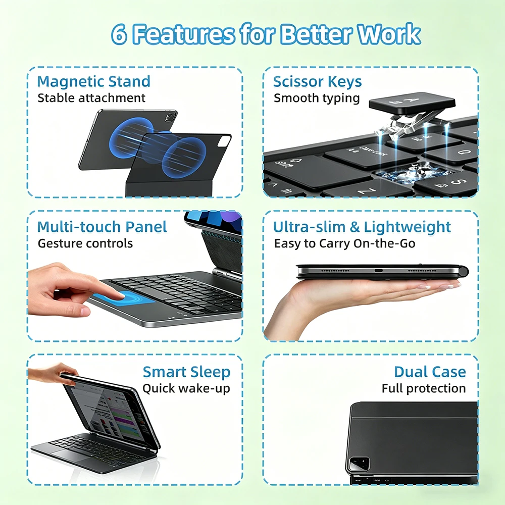2026 New Magic Keyboard with iPad Pencil, Magnetic Bluetooth Keyboard Case for iPad 10th 11th A16 Pro 13/11/12.9 Air 6/5/4 10.9