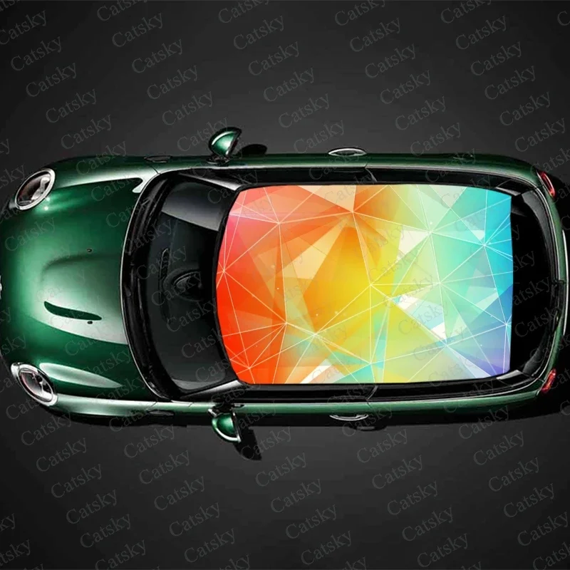 Rainbow Geometry Car Roof Sticker Decoration Film SUV Decal Hood Vinyl Decal Graphic Wrap Vehicle Protect Accessories Gift