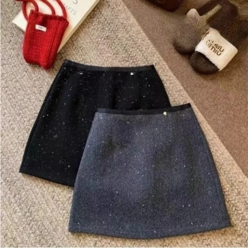 Kids Girls Package Hip Skirt Children Autumn Winter Woolen Skirts Princess Sequin Sparkling Slim Fit Pencil Skirt with Shorts