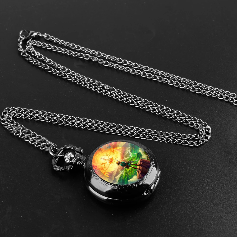 Famous Game Glass Dome Pocket Watch with Chain Necklace Vintage Quartz Pendant Watches Mens Women Gifts for Kids