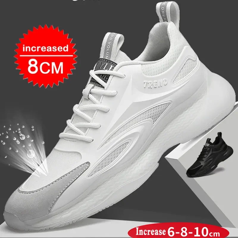 Zapatillas de deporte informales de lujo para hombre, zapatos de malla transpirable con aumento de altura, tacones ocultos de 8cm y 6cm