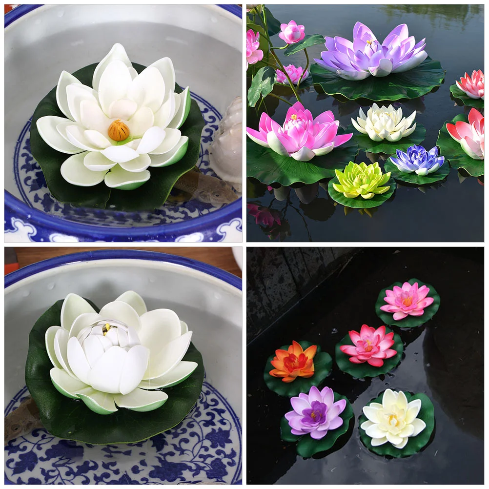 8 Pcs Artificial Lotus Plants Aquarium Landscape Decor Floating Ponds Pool Fountain Decoration Lily Pads Eva Flowers