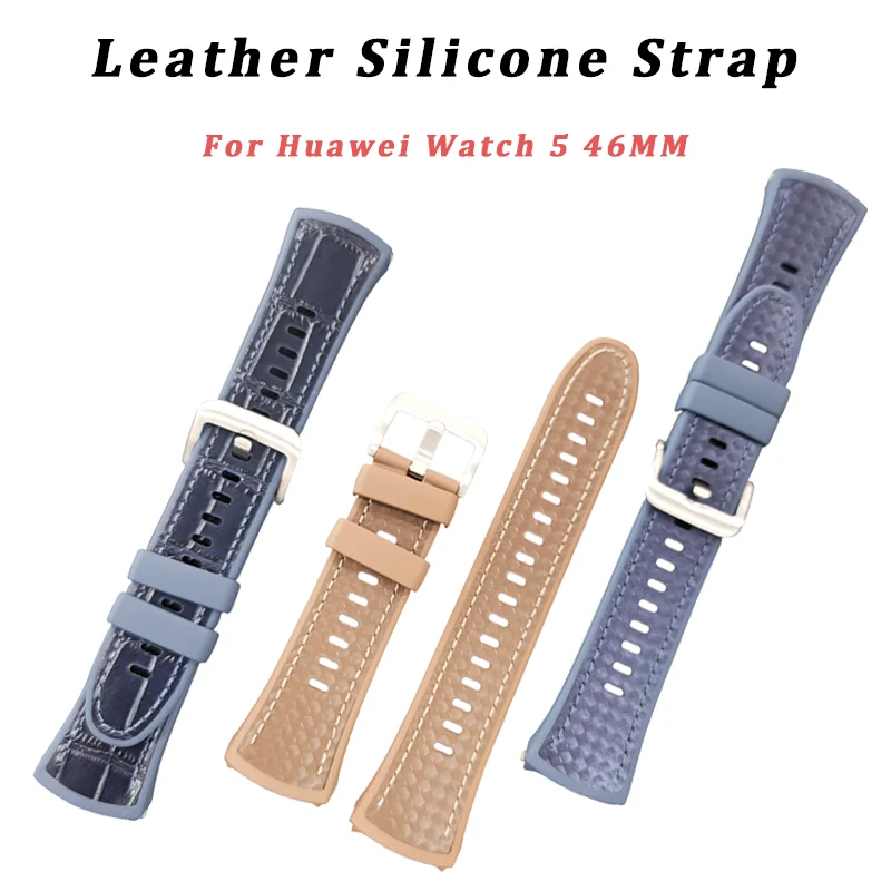 オリジナルレザーシリコンストラップ-huawei-watch-5-46mm用-ソフトラバーリストバンド-huawei-watch-5-42mm用-スポーツスマートウォッチブレスレット