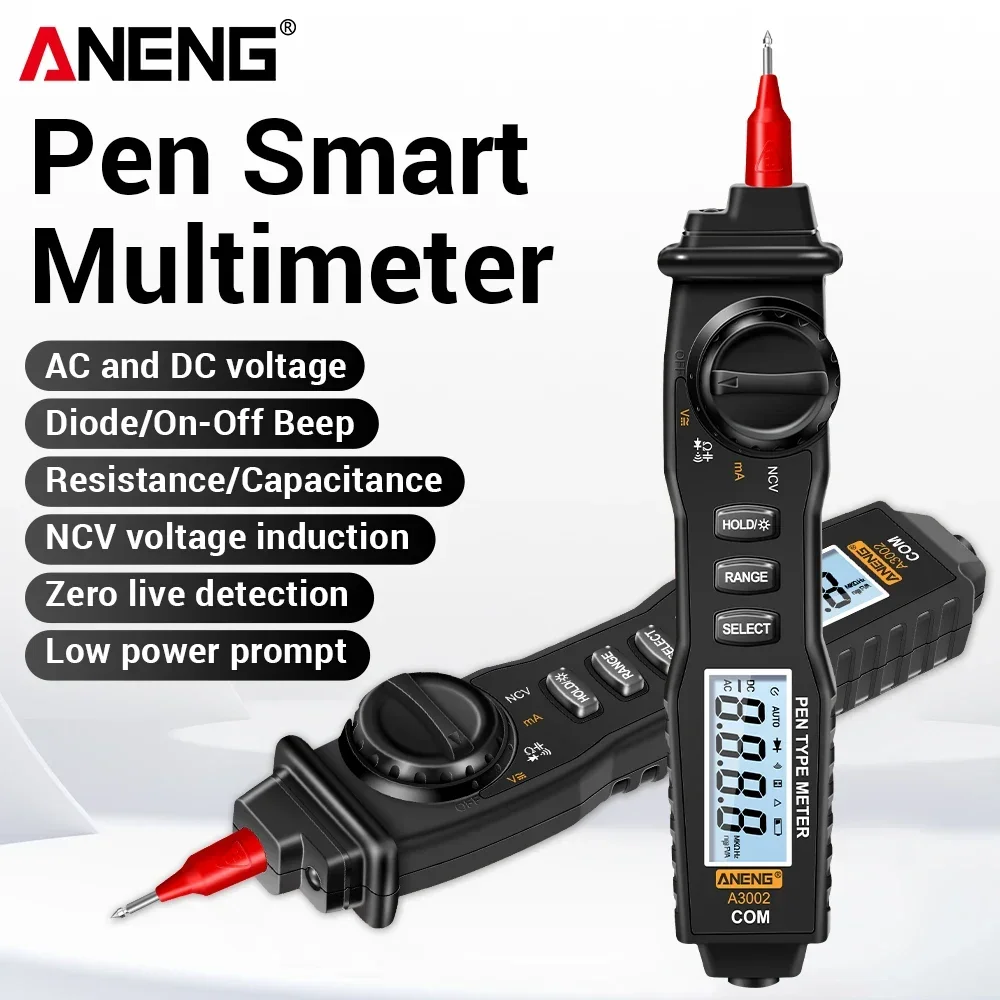 

ANENG A3002 Digital Pen Type Multimeters Non-Contact AC/DC Voltage 4000 Counts Ohm Diode Continuity Capacitance Tester Tools
