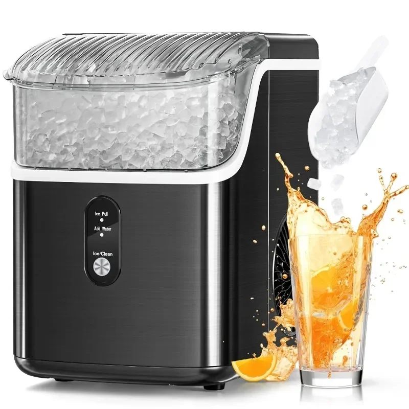 Nugget Ice Maker Countertop Portable with Chewable Pellet Ice Self Cleaning One Click Operation Kitchen Office