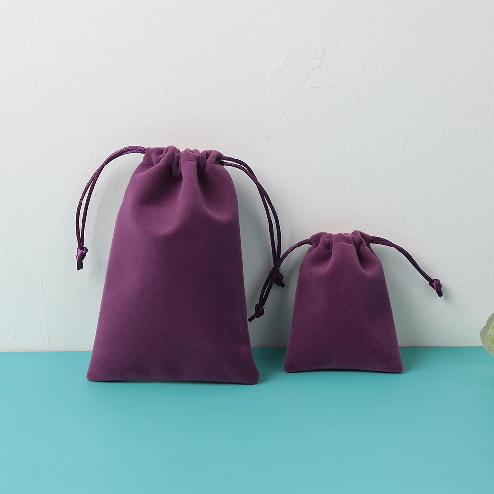 5 Stück Schmuckbeutel, lila, flach, offener Stil, Samt, Kordelzug, Perlen und Juwelen, Organizer, Display, Parfüm, Aromatherapie, Ölpackung – Detail 9