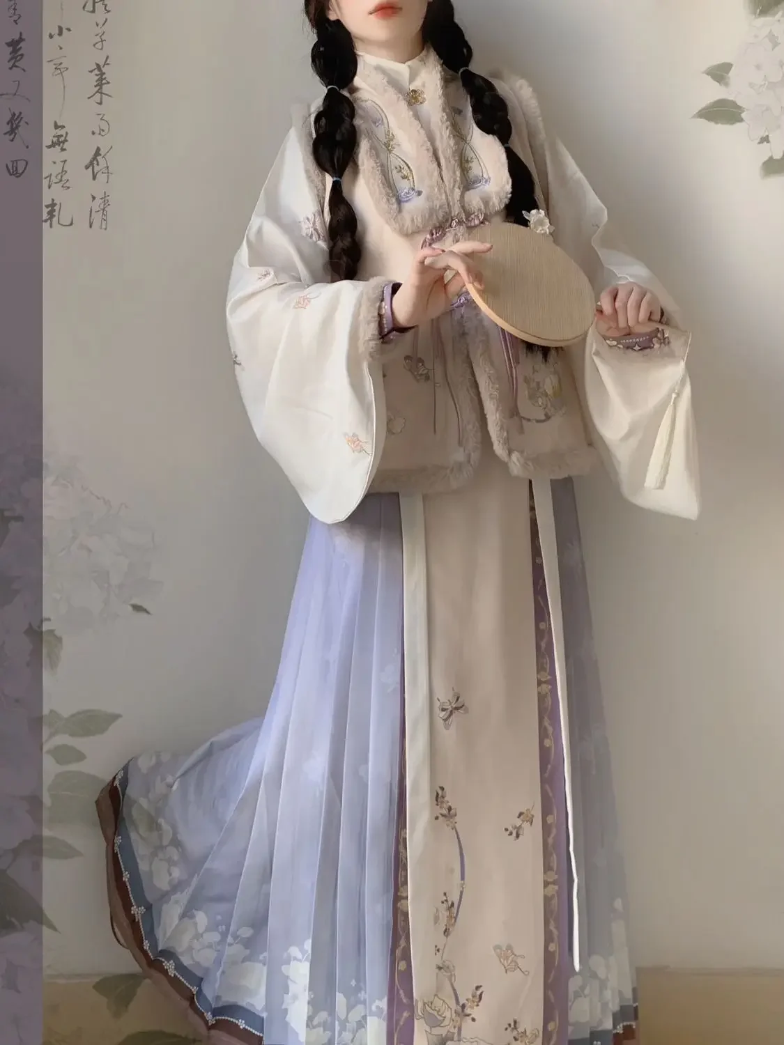 2025 New Year Wear Chinese Style Clothes Chinese Hanfu Women's Winte Stand Collar Daily Fresh Embroidery With Plush To Keep Warm