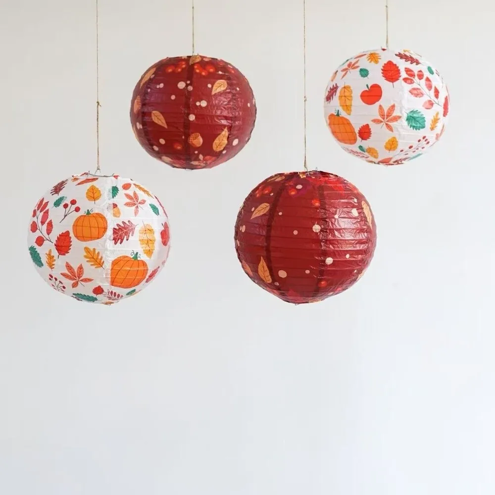 Creative Vintage Hanging Paper Lantern Maple Leaves Round Lantern Ball Good Luck Handmade DIY Lantern Party Decoration