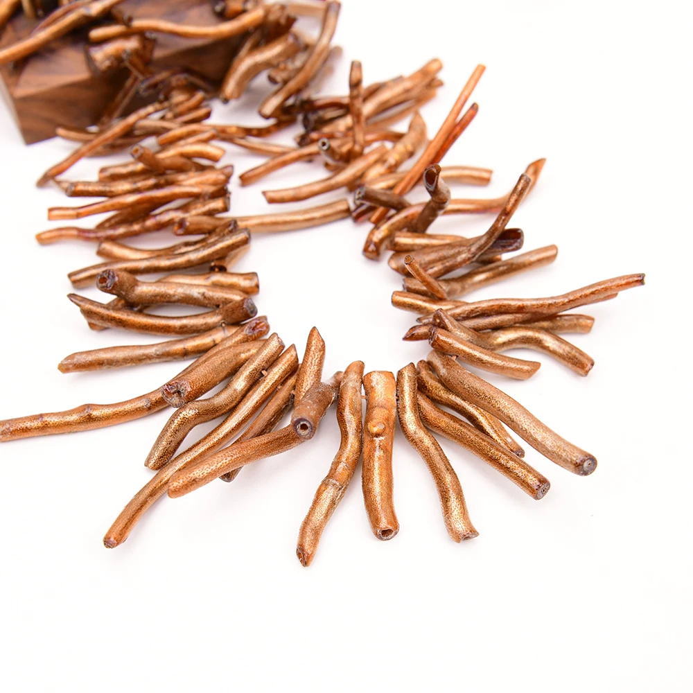 APDGG 2 Strands Top Drilled Golden Coral Double Stick Points Branch Loose Beads 15.5''