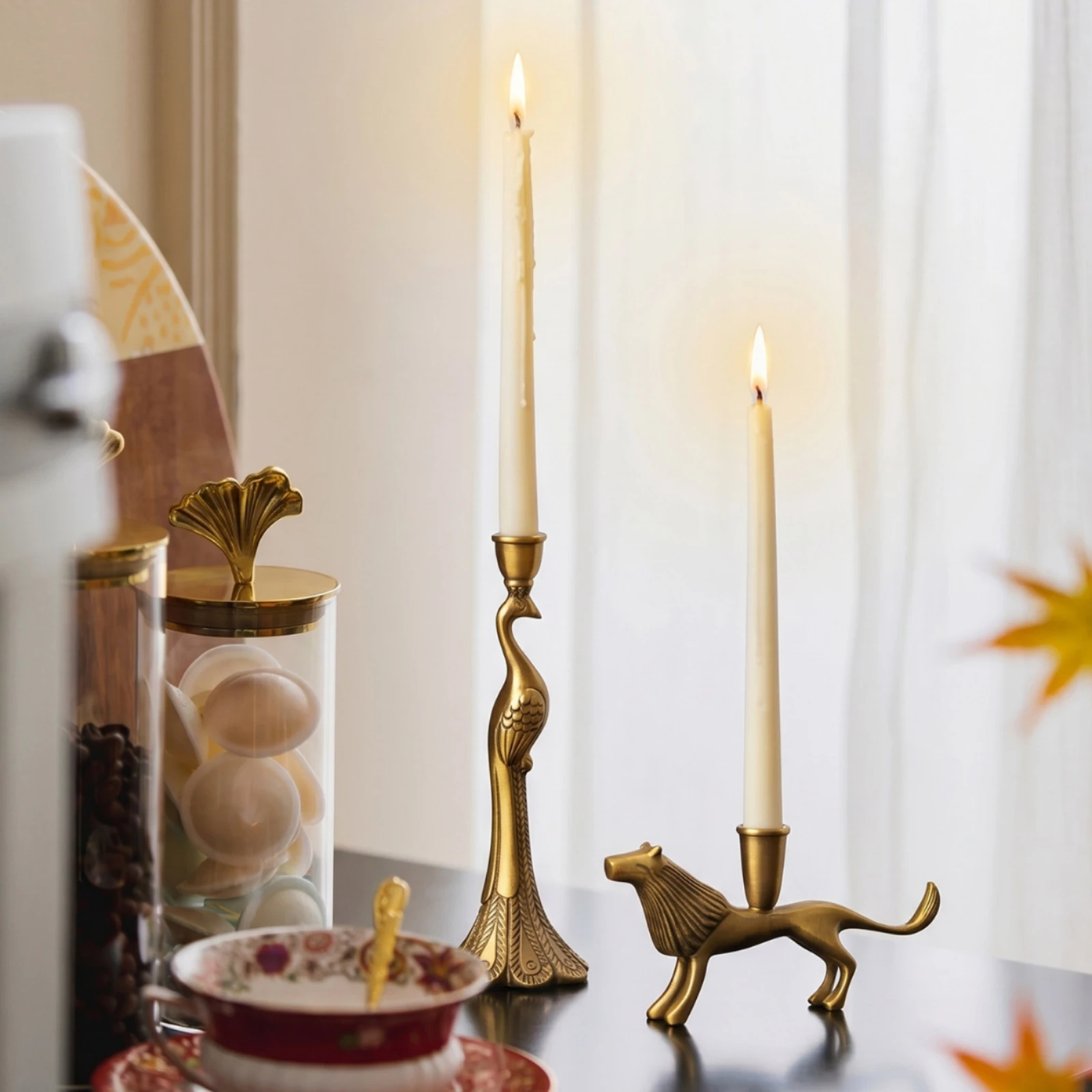 Brass Candle Holder Vintage Taper Candle Holder Slender Elegant for Home Decor, Tabletop