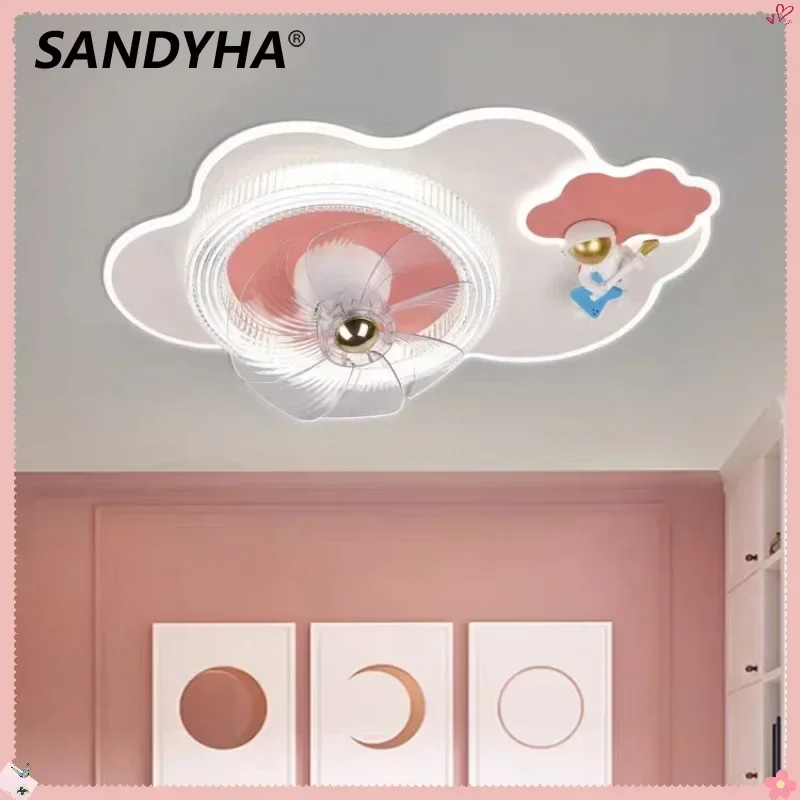 SANDYHA Cartoon Ceiling Fan Light New Animal Shaking Eye Protection LED Lights Living Room Home Decor Bedroom Lighting Fixtures