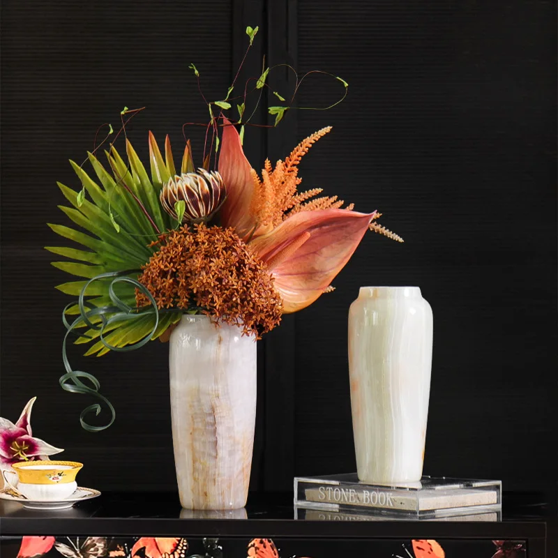 

New Chinese natural jade flower ornaments furniture exhibition hall Bogu frame vase soft display matching