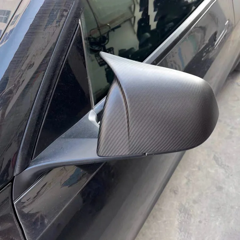 موزعات غلاف المرآة مناسبة لطراز Tesla 3 والطراز Y من 2019 إلى 2025، ملحقات ألياف الكربون الجافة من Tesla.