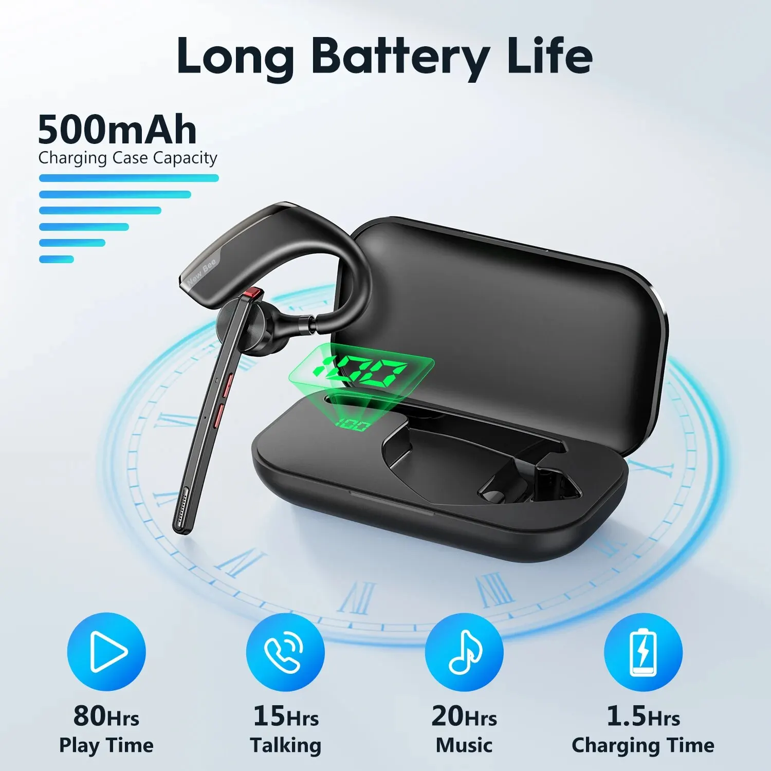 New Bee M51 Bluetooth 5.2 Wireless Headset Earphones Headphone with Dual-Mic CVC8.0 Noise Cancelling Handsfree Business Earbuds image 2
