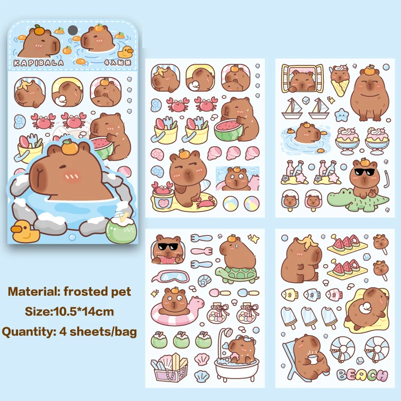 4Sheets/Bag Cartoon Cute Capybara Stickers Creative Waterproof Capybara Stickers Student Stationery DIY Hand Account Stickers